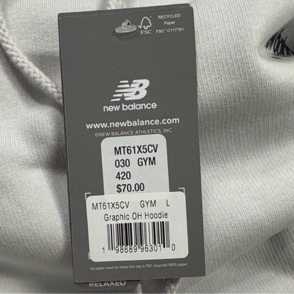 New Balance Light Gray Hoodie with Vertical Sleeve Logo - Picture 3 of 4